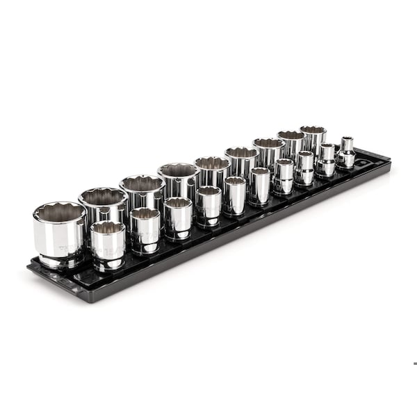 1/2 Inch Drive 12-Point Socket Set with Rails, 19-Piece (3/8-1-1/2 in.)